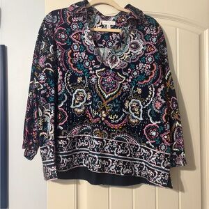 Crown & Ivy Black and Pink Boxy Polo Blouse NWOT